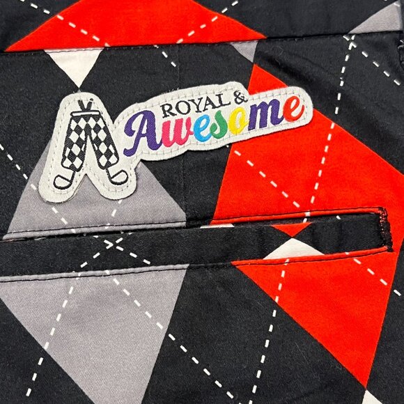 Royal & Awesome Diamonds in the Rough Golf Shorts, Red, Black, 36 - Picture 5 of 8